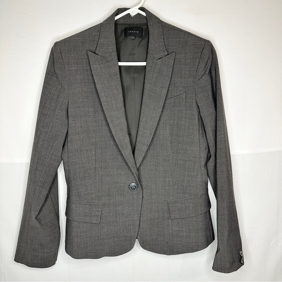 Theory Wool Blend Grey Single Button Blazer Jacket Academia Preppy Women’s 6 - Picture 5 of 16